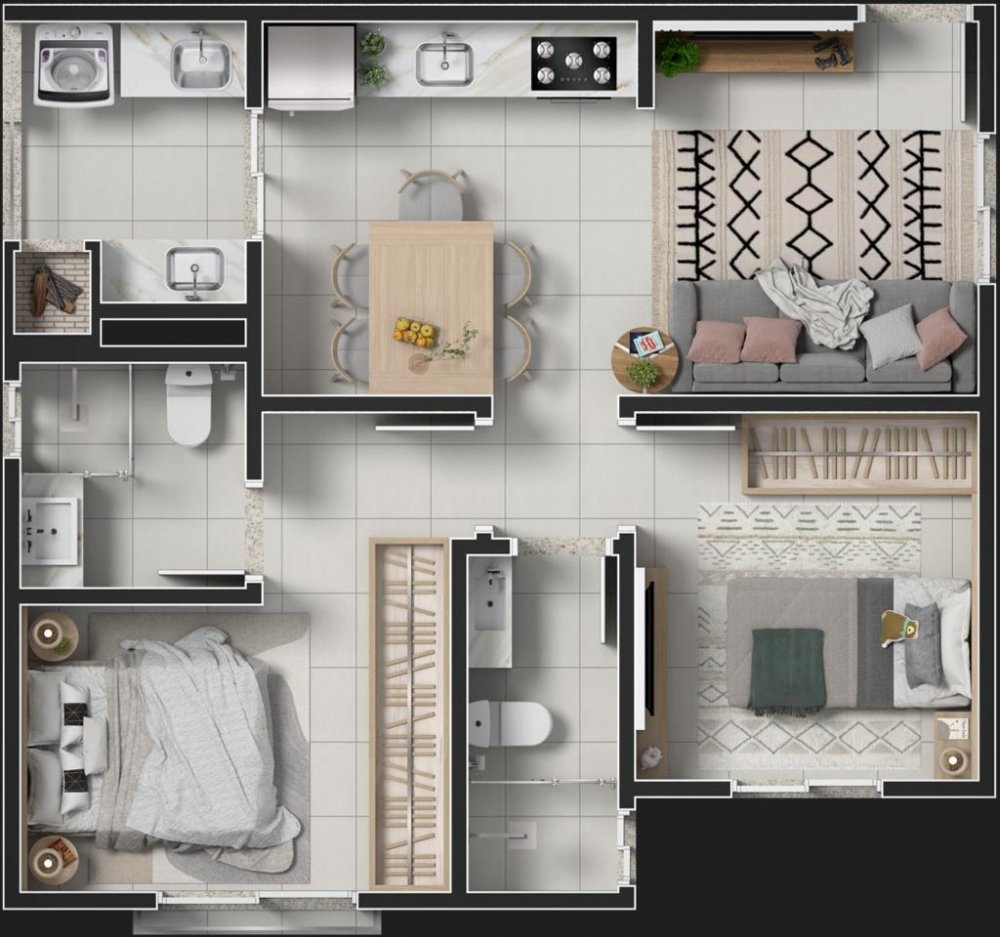 Apartamento de 1 su�te + 1 quarto 